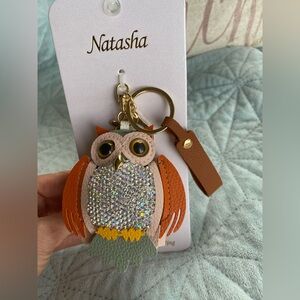 Natasha Couture Sparkling Owl Keychain in Brown and Orange